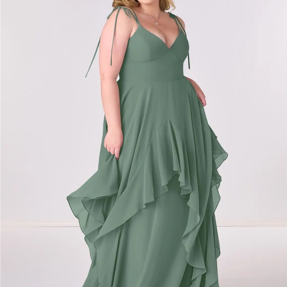 Azazie Eucalyptus A-line Bow Chiffon Dress - Picture 5 of 7